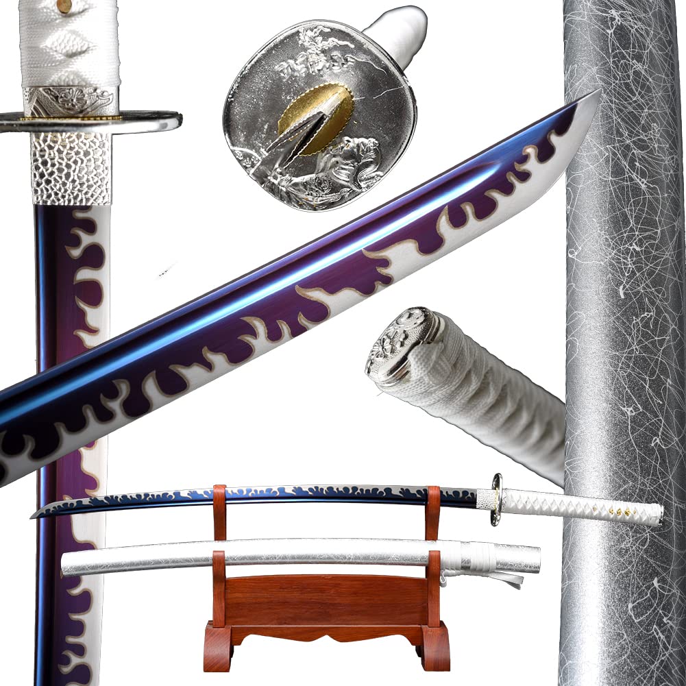 Authentic Full Tang Katana Sword - Hand Forged Manganese Steel Samurai Sword with Purple Scabbard | Japanese Martial Arts, Cosplay, and Collectible Display