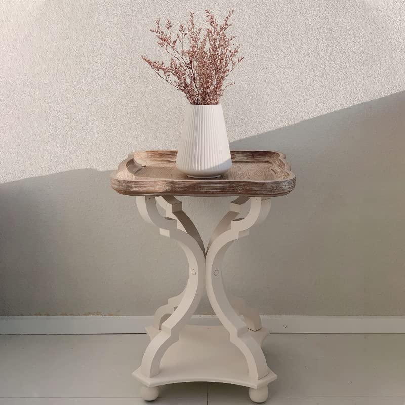 LONYKE Farmhouse End Table - Rustic Accent Side Table with Natural Tray Top, Handcrafted Finish, Modern White Nightstand for Living Room, Bedroom, or Dining Room - Perfect for Cozy Family Spaces