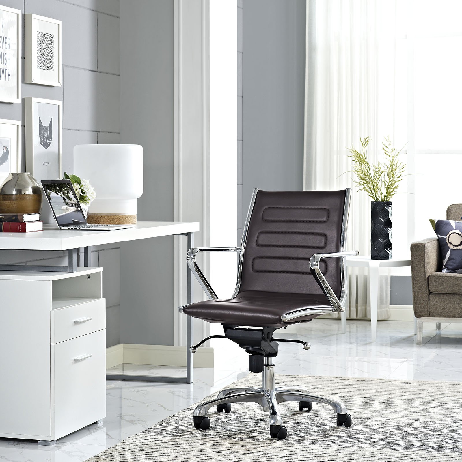 Modway Ascend Brown Faux Leather Adjustable Swivel Office Chair - Ergonomic Desk Chair for Home & Office Workspace, Gaming, Study, and Conference Room Use