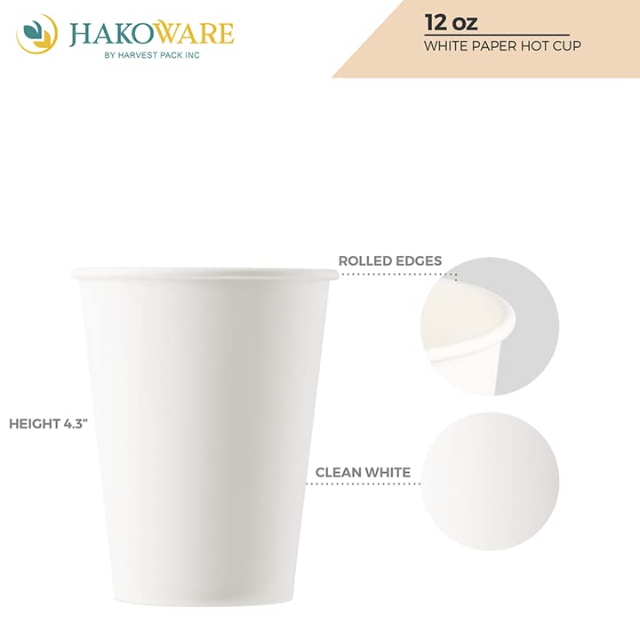 1000 Count 12 oz White Disposable Paper Cups - Hot & Cold Beverage Cups for Coffee, Tea, Cocoa, Cappuccino, Latte | Perfect for Cafes, Offices, Parties & Home Use