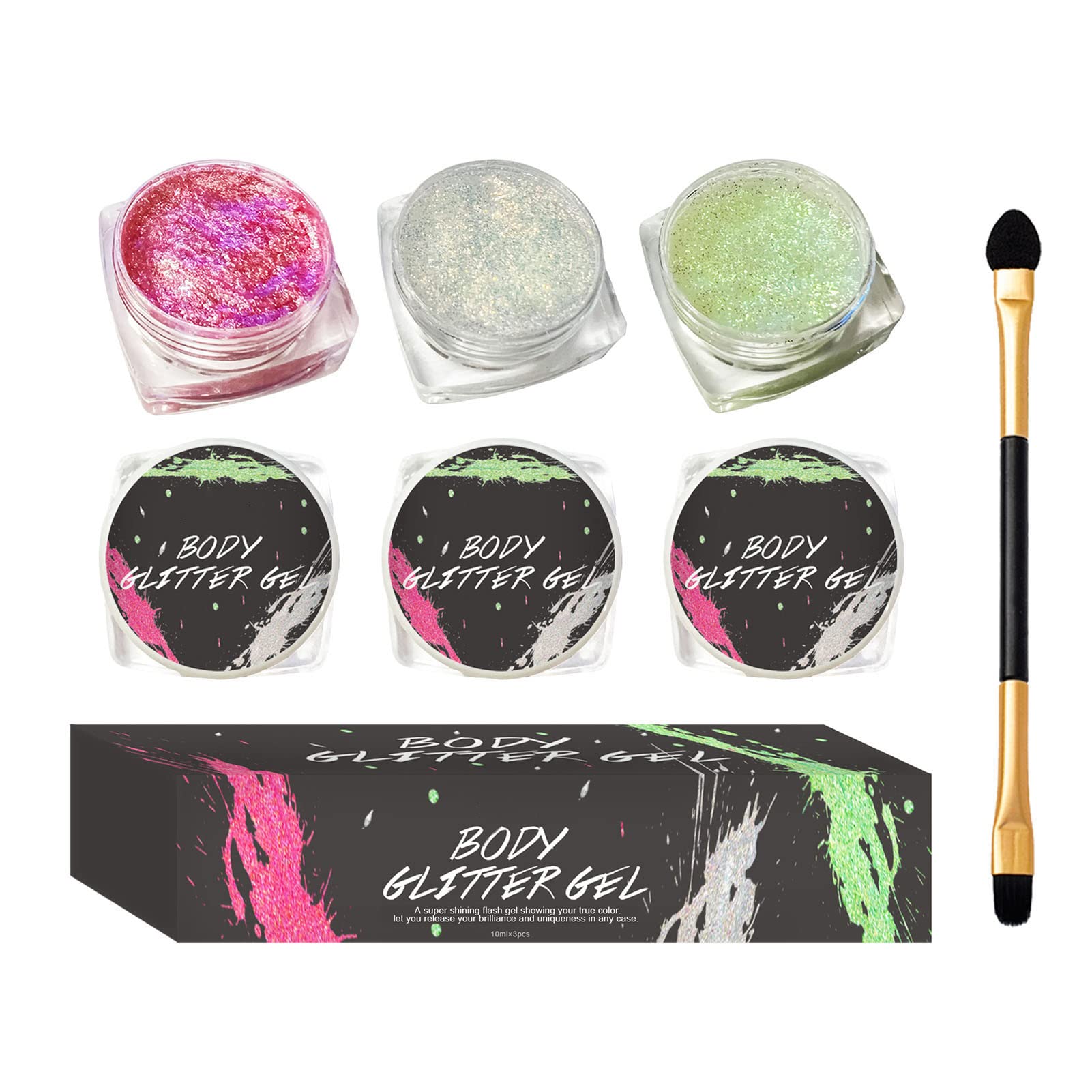 3 Pack Body & Face Glitter Gel Set - Waterproof, Sweatproof, Hypoallergenic - Shimmer Eyeshadow for Lips, Eyes, Eyebrows - Perfect for Parties, Halloween, Festivals & Cosplay