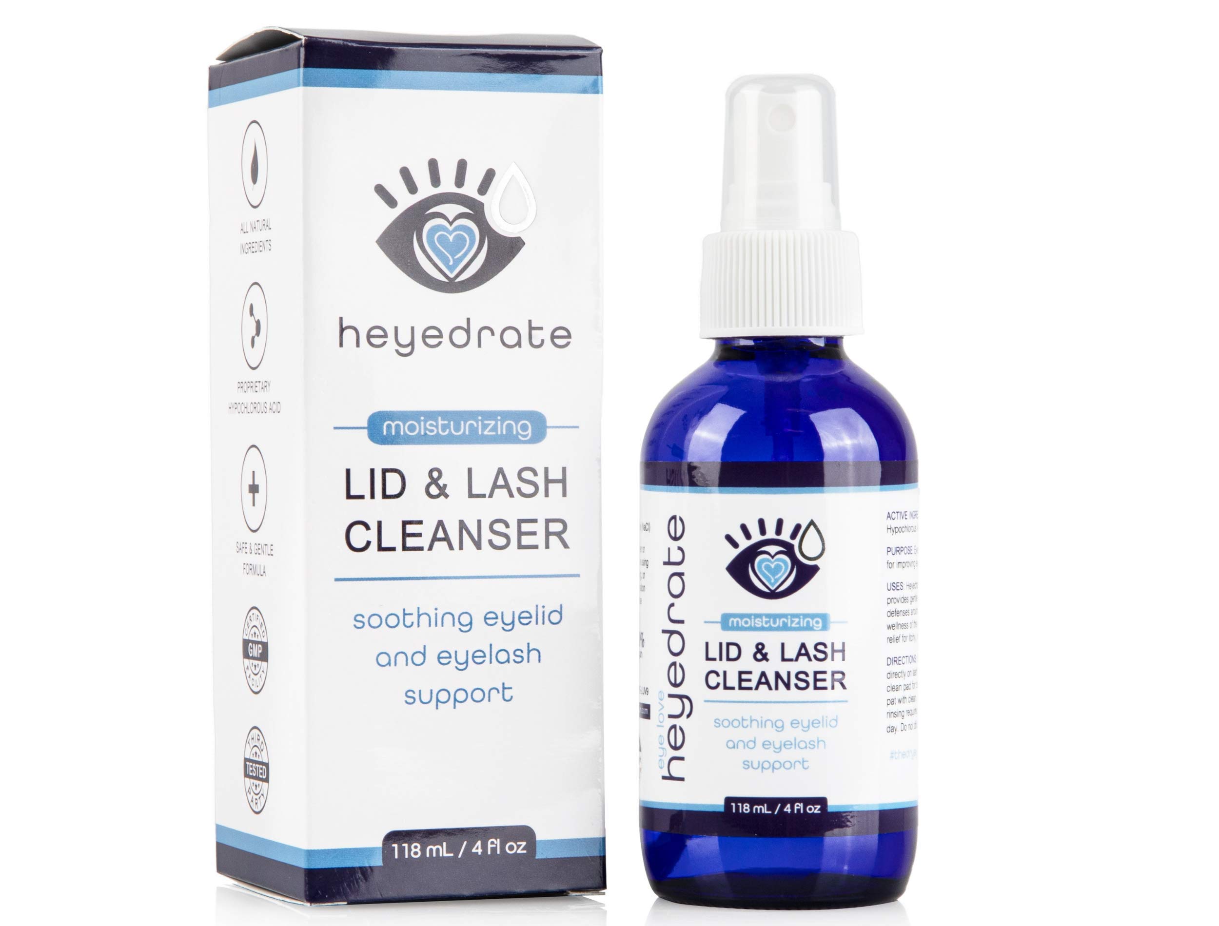 Heyedrate Hypochlorous Acid Eyelid Cleanser Spray for Stye, Blepharitis, Dry Eyes & Meibomian Gland Dysfunction | Gentle Eye Irritation Relief for Rosacea & Sensitive Eyes | Perfect for Daily Eyelid Hygiene & Contact Lens Wearers