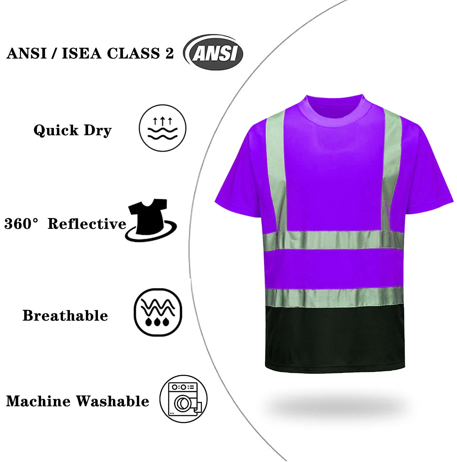 High Visibility Reflective Safety T-Shirts for Men & Women - Short Sleeve Construction Work Shirts with Black Bottom - Ideal for Night Work, Road Construction & Outdoor Safety Activities