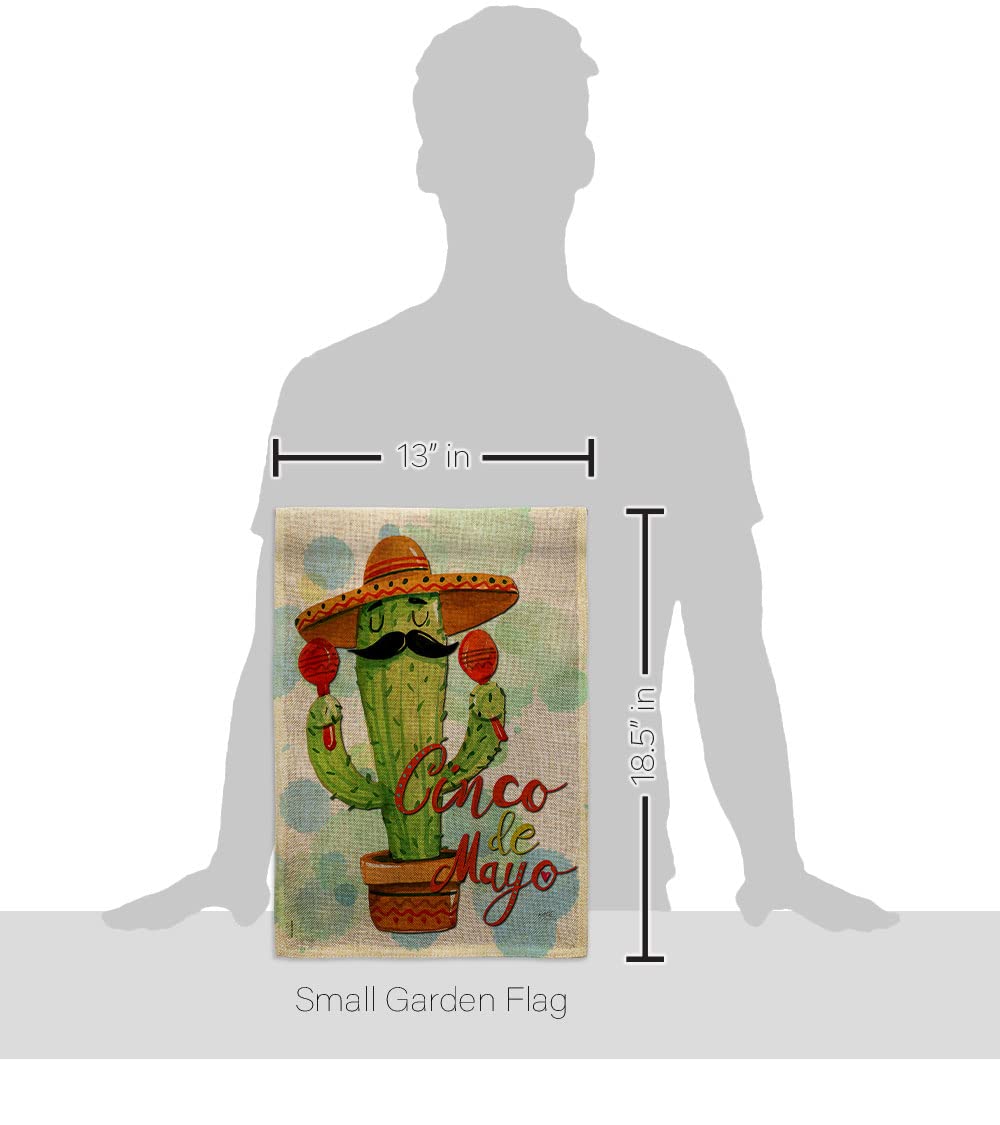 Mr Cactus Cinco de Mayo Garden Flag Set - Double-Sided Burlap Decor for Outdoor Parties