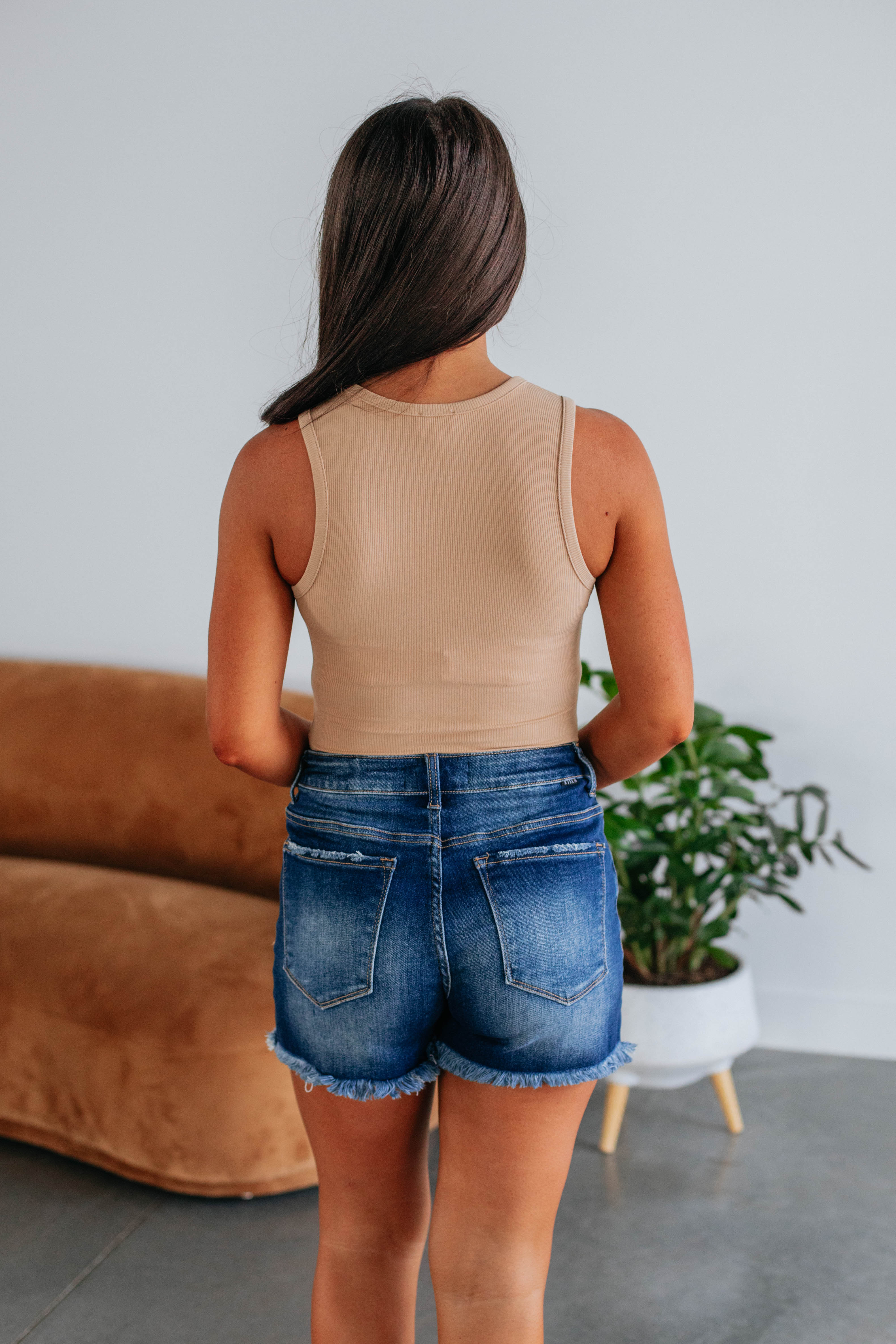 April Ribbed Bodysuit for Women - Camel Color Stretchy T-Shirt Bodysuit - Perfect for Layering, Casual Outfits & Everyday Wear