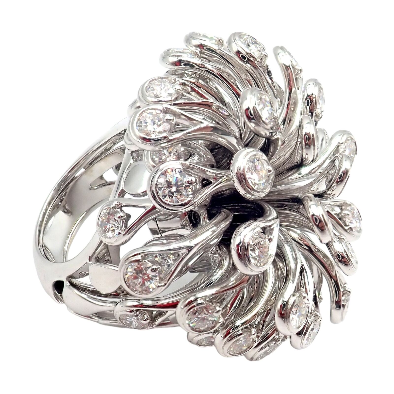 Authentic Christian Dior 18k White Gold 6.5 Carat Diamond Large Flower Ring - Luxury Jewelry for Weddings, Anniversaries & Special Occasions
