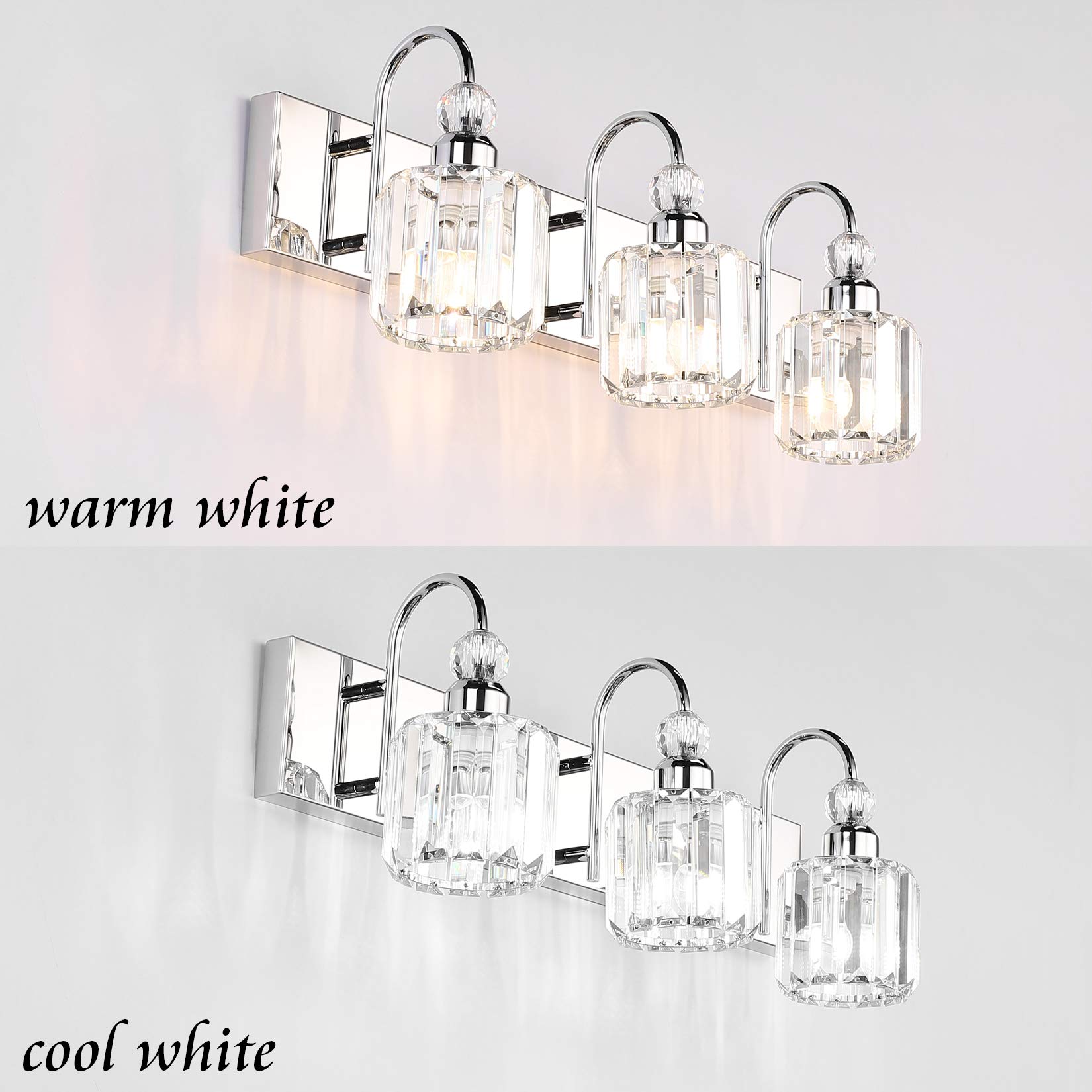Modern LED Crystal Bathroom Vanity Lights - 3-Lights Stainless Steel for Mirror Lighting