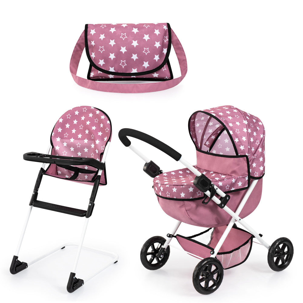 Bayer Design Cozy 3 Piece Doll Playset - Soft Pink & White Star Patterned Doll Set for Kids | Perfect for Pretend Play, Nursery Decor & Gift Giving