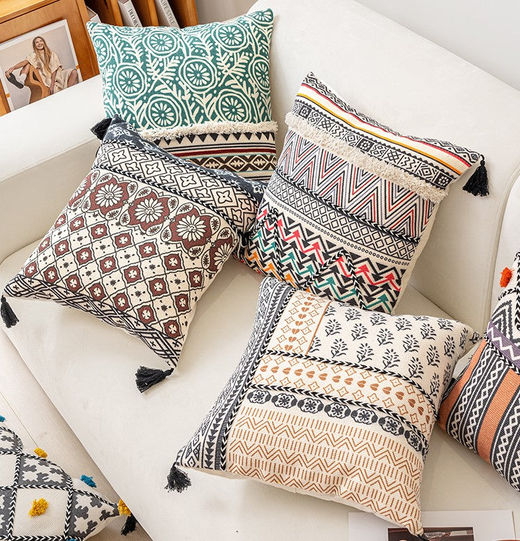 Bohemian Decorative Throw Pillows for Living Room - Modern Geometric Square Couch Pillows, Oriental Style Sofa Accent Pillows | Perfect for Home Decor, Lounge, Bedroom & Cozy Reading Nook