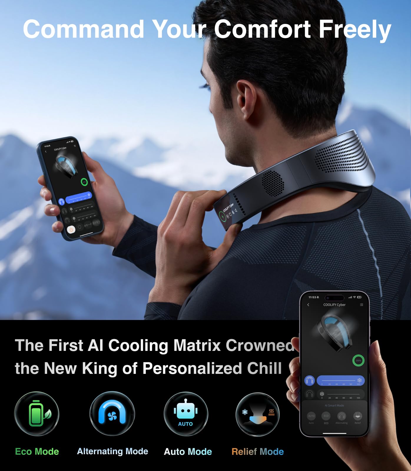 TORRAS COOLiFY Cyber Neck Fan 2025 - Upgraded Wearable Air Conditioner with 6000mAh Rechargeable Battery & 3D Cooling Tech | Portable Personal Fan for Outdoor Sports, Office, Travel, and Home Use | Blows Cold Air for Ultimate Comfort