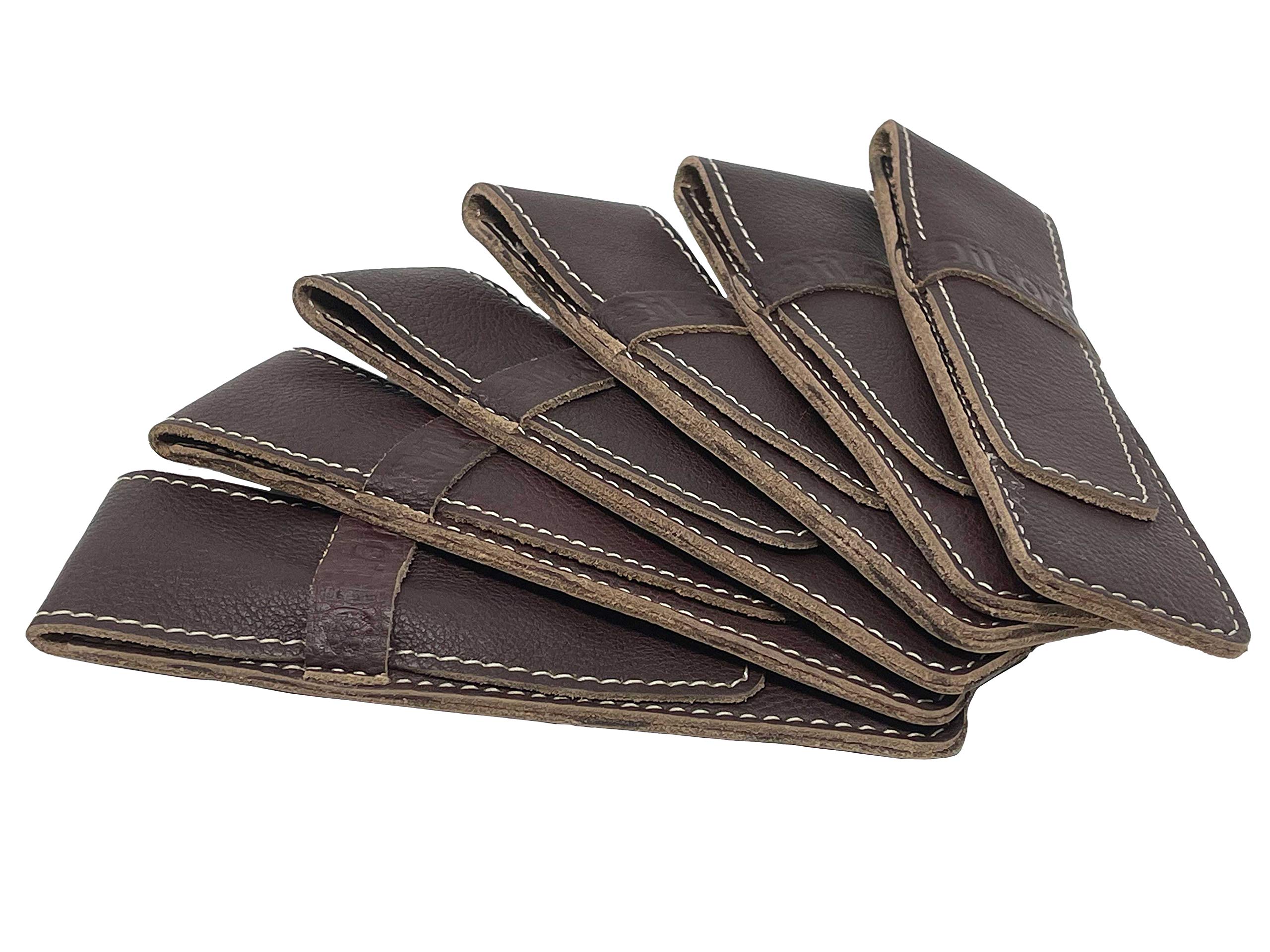 Genuine Leather Pen Case Holder - 6 Pack, Brown Cowhide for Office & School
