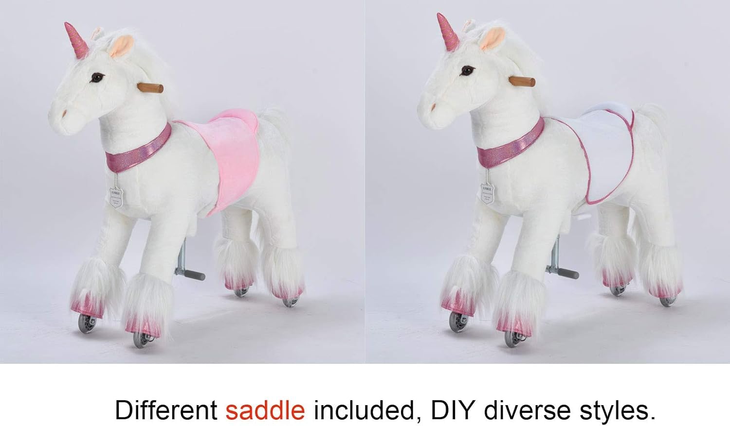 UFREE Ride-On Unicorn Plush Toy for Kids Ages 4-9 | Pink Stuffed Animal Ride-On Unicorn | Perfect for Birthday Gifts, Indoor Play & Imaginative Playtime
