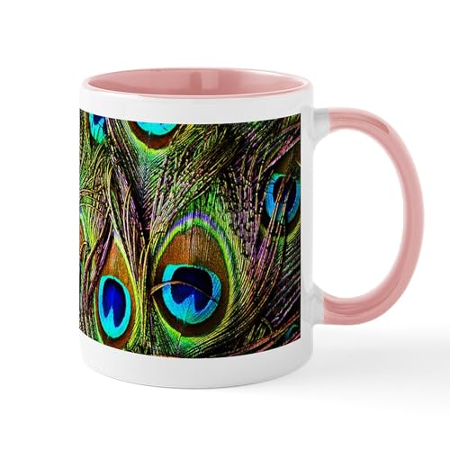 White/Pink Inside - Peacock Feathers Invasion Mug
