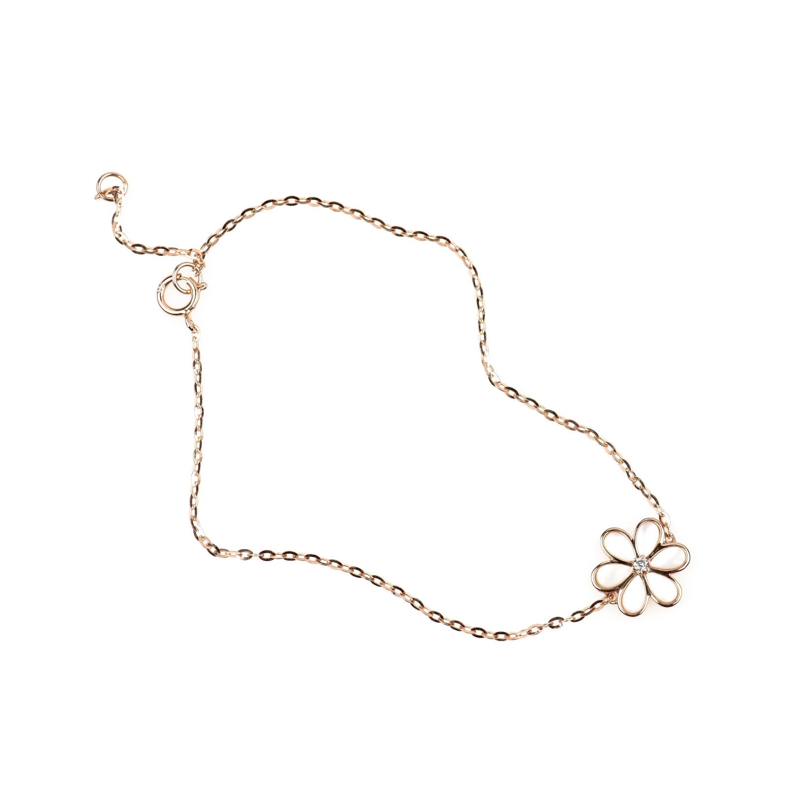 14K Rose Gold Mother of Pearl and Diamond Flower Bracelet for Women - Elegant Station Jewelry for Weddings, Parties & Special Occasions