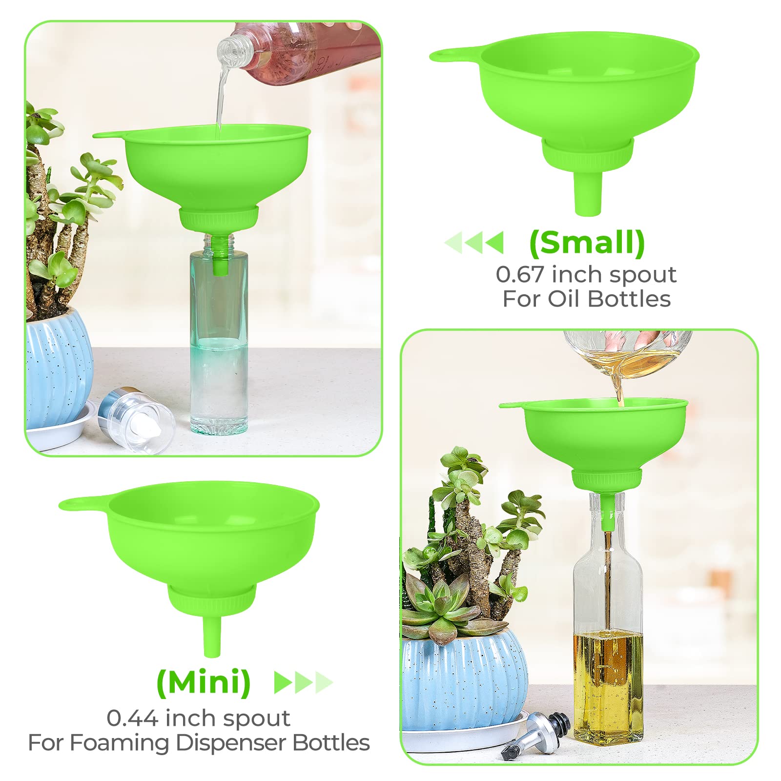 Wide Mouth Kitchen Funnel Set - 4 Size Food Grade Plastic Cooking Funnel for Mason Jars, Oil Bottles & Spice Containers - Perfect for Canning, Baking, DIY Shampoo & Sauce Making