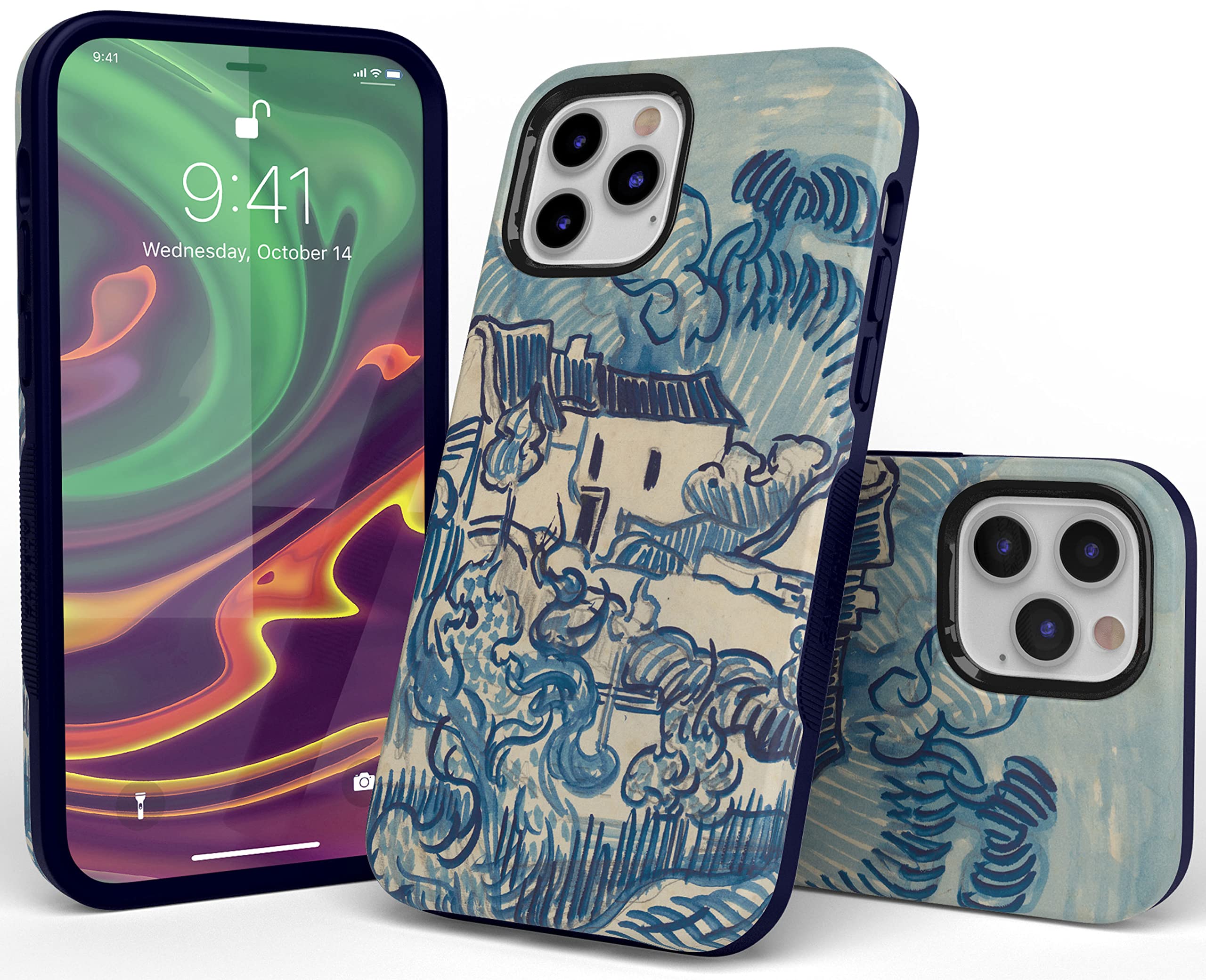 Van Gogh Landscape with Houses iPhone 12/12 Pro Case - Shockproof Protective Phone Cover with MagSafe Compatibility | Artistic Painting Design for Daily Use, Travel & Gift Giving