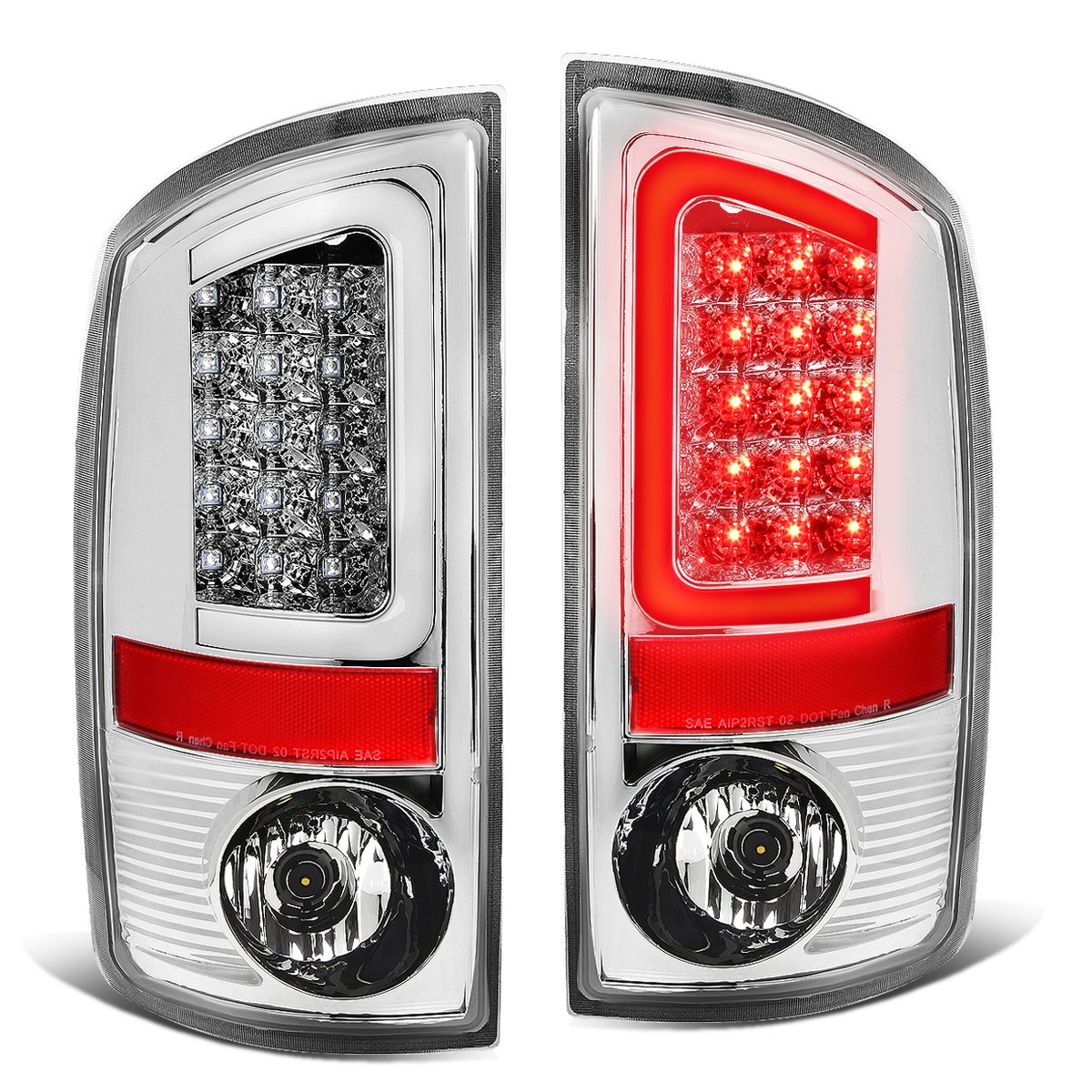 DNA Motoring TL-DRAM05-LED-3D-CH-CL Chrome Clear Lens LED Tail Lights Pair for 2003-2006 Dodge Ram 1500-3500 (Passenger & Driver Side) - Enhanced Visibility & Style for Night Driving & Off-Road Adventures