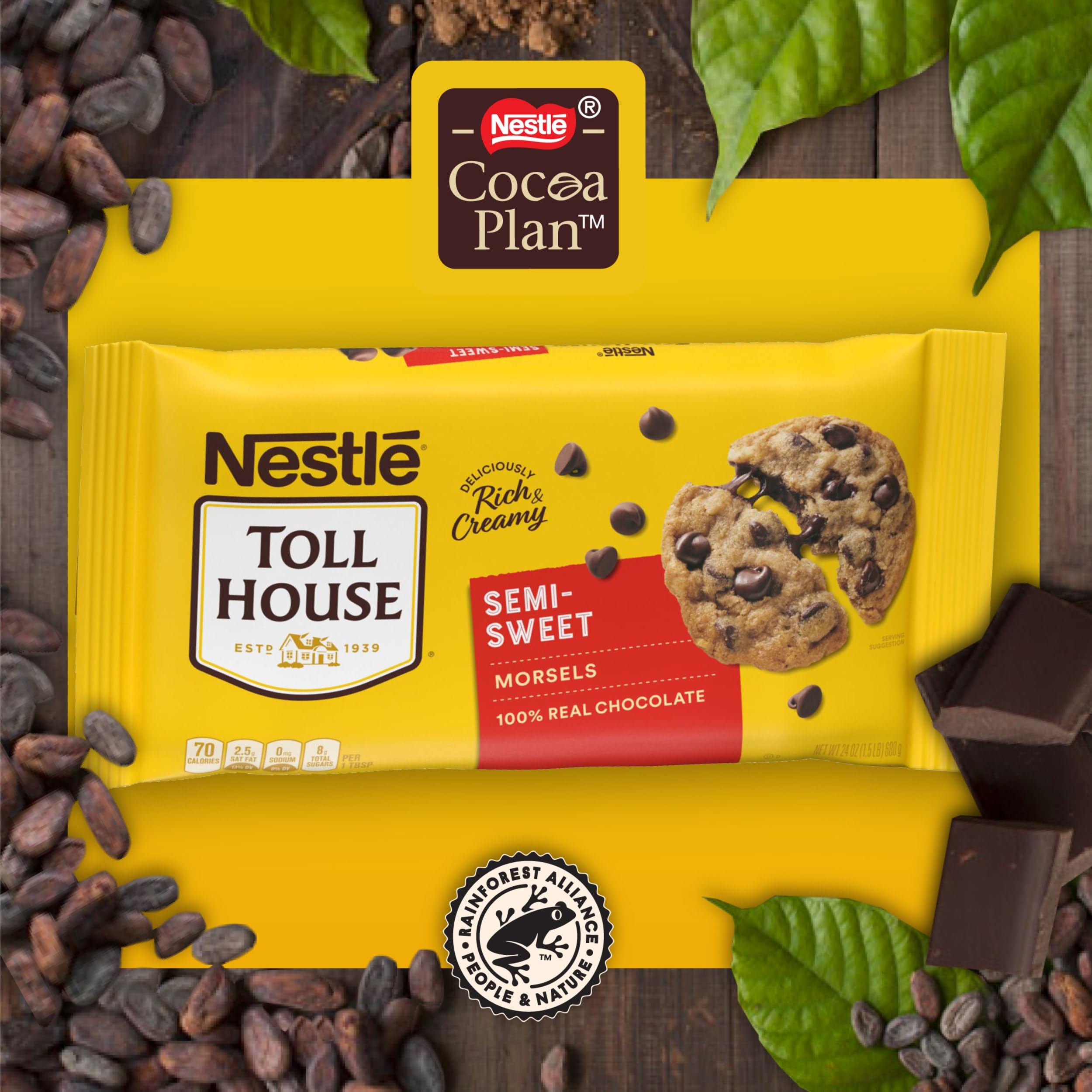 Nestle Toll House Semi Sweet Chocolate Chips for Baking Cookies, Cakes & Desserts - 100% Real Chocolate Gluten Free Morsels - 12 oz Resealable Bag - Perfect for Home Baking, Party Treats & Healthy Snacks