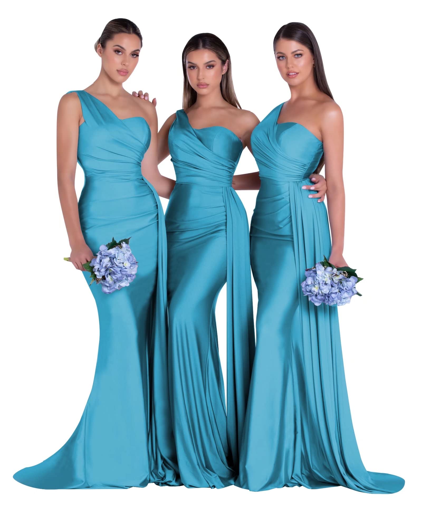One Shoulder Mermaid Bridesmaid Dresses - Ruched Bodycon Prom Gowns for Women, Long Formal Evening Gowns for Weddings, Parties & Special Occasions