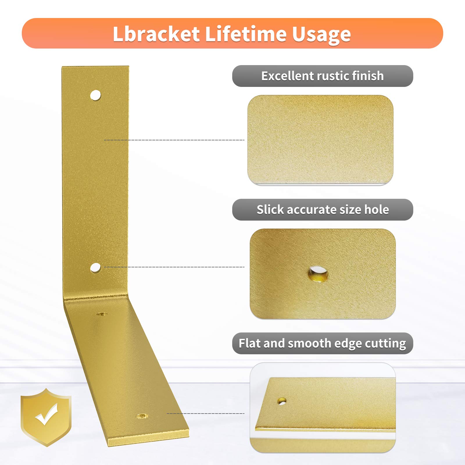 10 Inch Heavy Duty Gold Iron L Shelf Brackets - Industrial Modern Floating Shelf Supports for Wall Mounted Shelves - Perfect for Home Office, Kitchen, and Garage Storage Organization