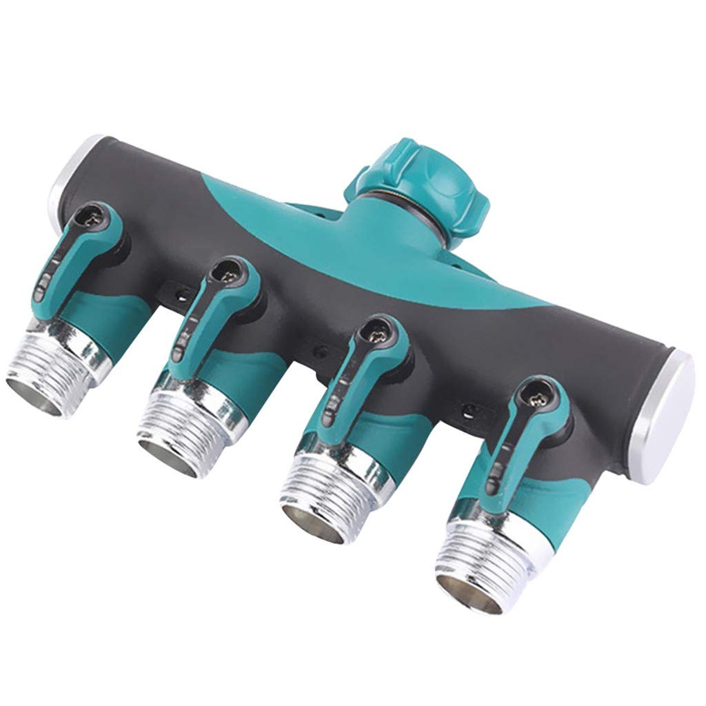 4-Way Garden Hose Splitter Connector - Heavy Duty Water Flow Divider for Lawn, Sprinkler, Kids Water Pad & Outdoor Cleaning (Green, One Size) - Perfect for Watering Plants, Washing Cars & Backyard Fun