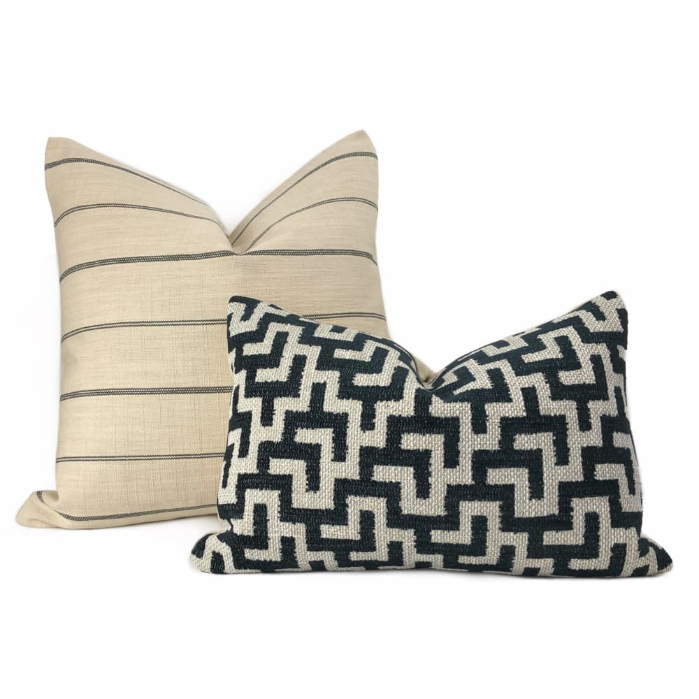 Modern Farmhouse Stripe Pillow Cover - Black & Beige Cotton Linen Blend - Perfect for Sofa, Bed, Couch Decor - Cozy Home Accent