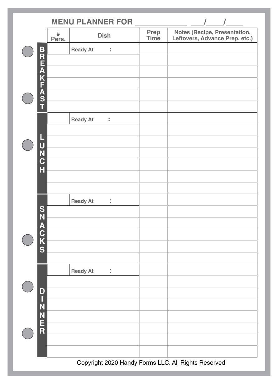 A6 Menu Planner for 6-Ring Binders - 4.13