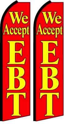 Two We Accept EBT Feather Banner Flags Complete Kits - Storefront Signage for Grocery Stores & Farmers Markets