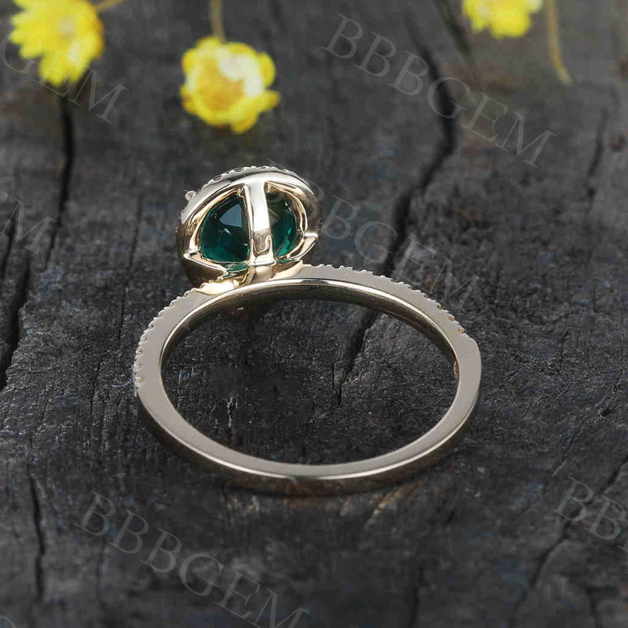 Emerald Diamond Engagement Ring 14K/18K Gold Pear Shape Halo Promise Ring for Women - Thin Stackable Wedding Band, Perfect for Proposals, Anniversaries & Everyday Elegance