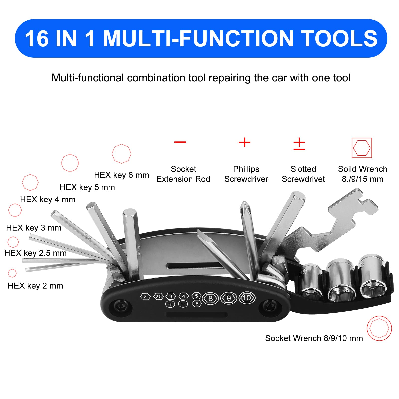 Bynccea Bike Tire Repair Kit with Hand Pump - Portable Bicycle Tire Patch Tools, All-in-One Bicycle Repair Bag with Tire Levers for Mountain & Road Bikes - Perfect for Cycling, Commuting & Outdoor Adventures