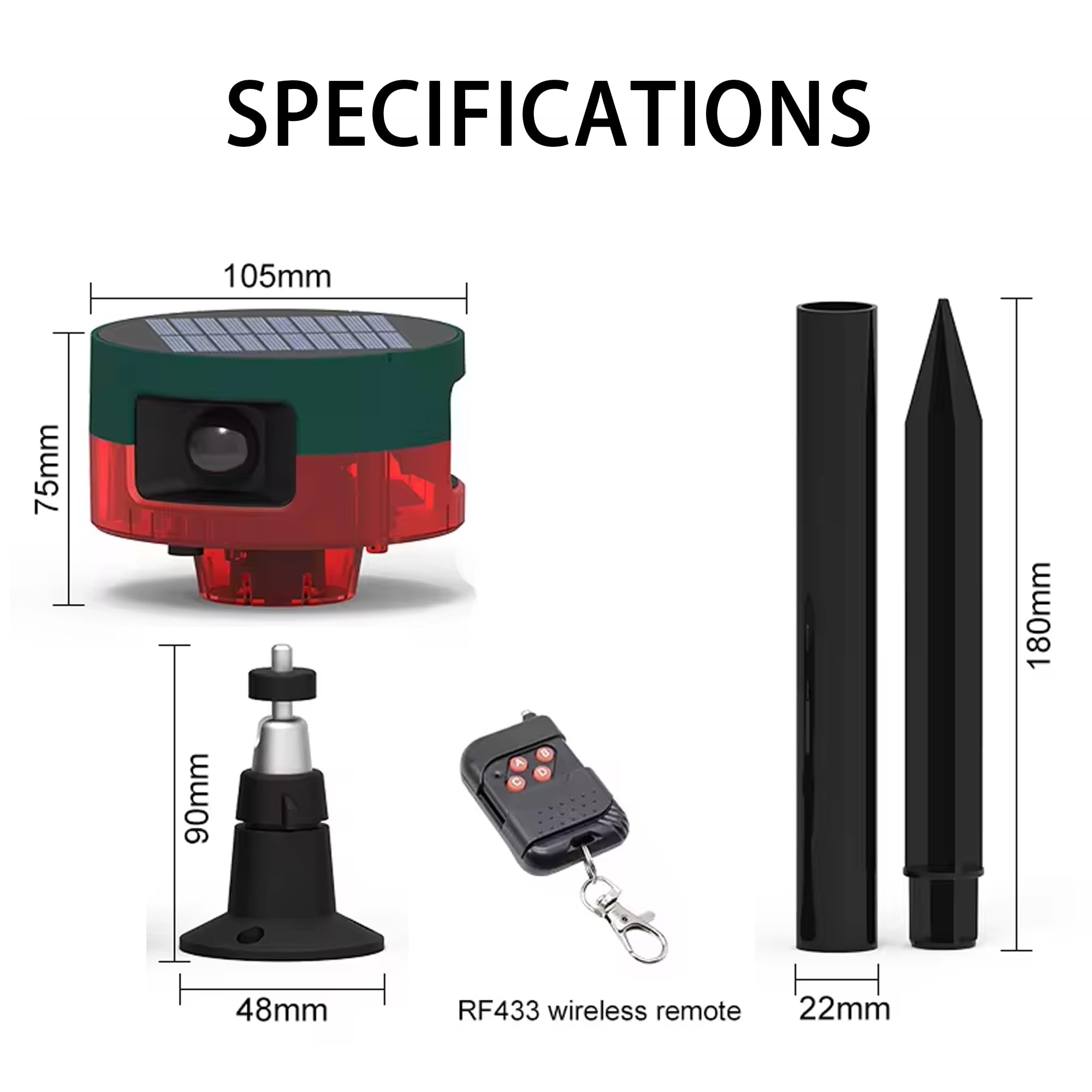 QXMH Solar-Powered Motion Sensor Alarm with 129dB Loud Siren - Dog Barking & Gunshot Sounds, 13 Sound Options, Strobe Light, USB Charging & Recording Function - Ideal for Outdoor Security, Home Protection, and Deterring Intruders