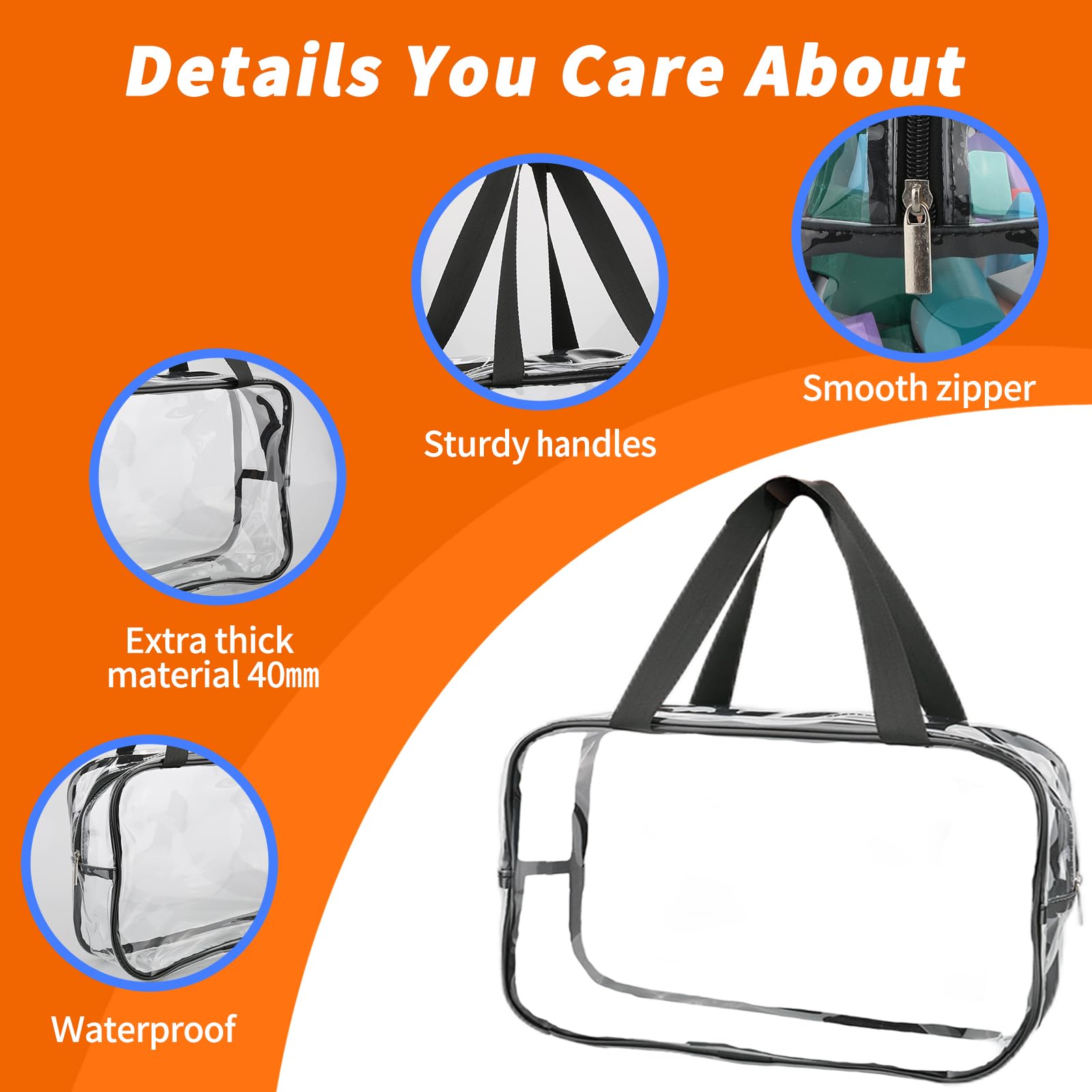 6-Piece Clear Travel Toiletry Bags Set - TSA Approved Leakproof Cosmetic & Makeup Organizer with Zipper (12x6x12 Inch) - Perfect for Airports, Stadium Events & Weekend Getaways