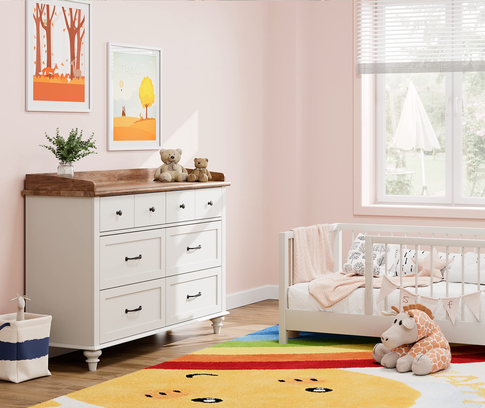 WAMPAT 6-Drawer Wooden Dresser for Bedroom & Nursery - Mid-Century Modern Storage Organizer