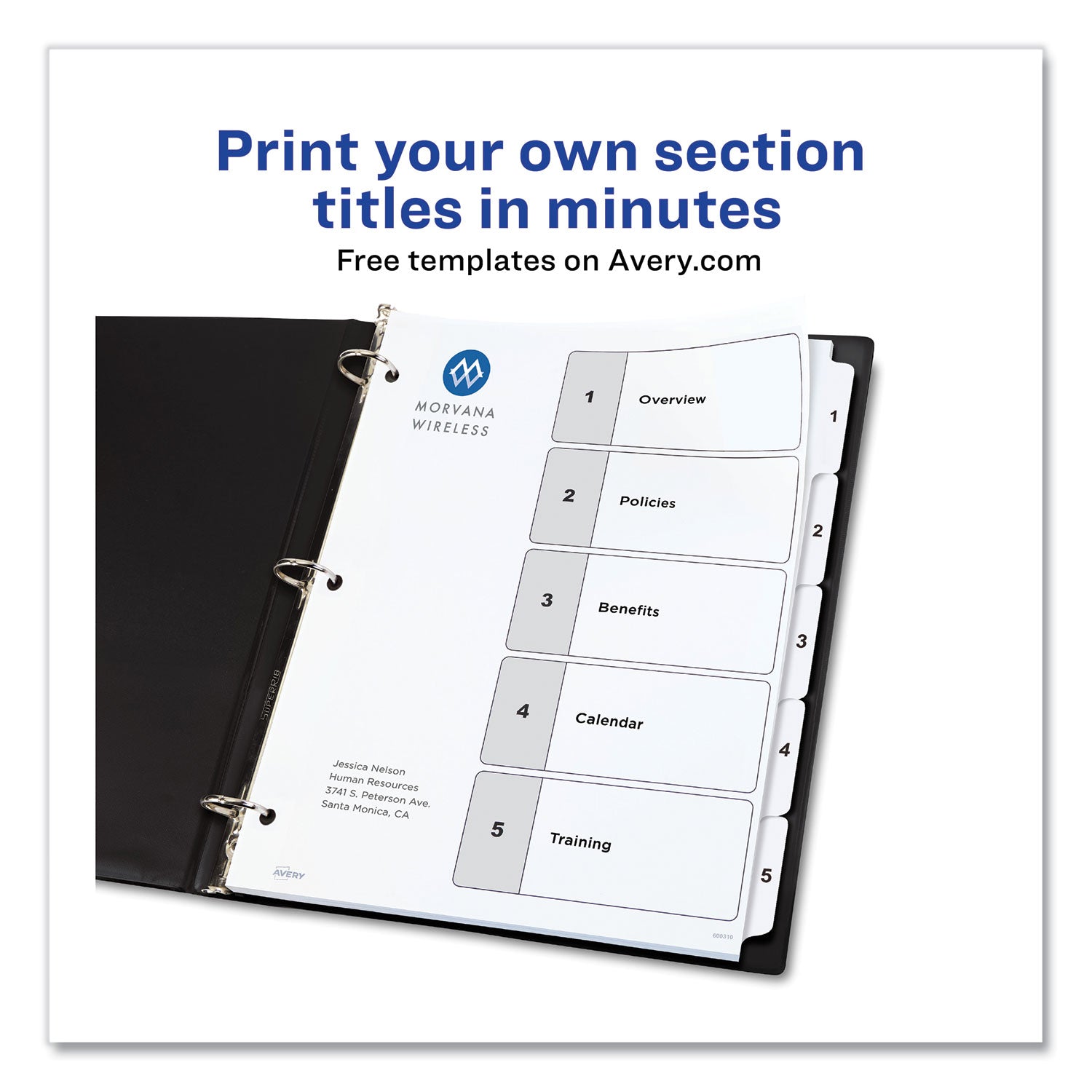 Avery® Customizable Table of Contents Dividers - 5 Tab Index, 1-5, 11 x 8.5 Inches, Black & White, 6 Sets - Perfect for Office Organization, Binders & Document Filing