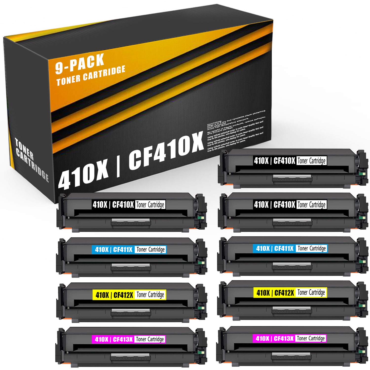 9-Pack (3BK+2C+2M+2Y) High-Yield CF410X CF411X CF412X CF413X Compatible Toner Cartridge Replacement for HP Color LaserJet Pro MFP M477fnw M477fdw M452dn M452dw M452nw - Perfect for Office Printing & Bulk Document Production