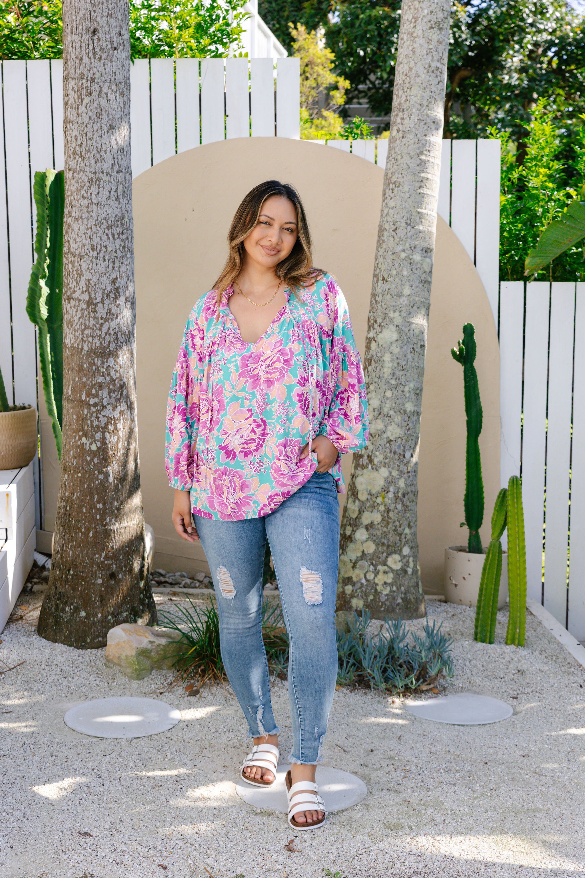 Amira Blouse in Destiny Print - Stylish Floral Women's Top for Casual Wear & Office Outfits