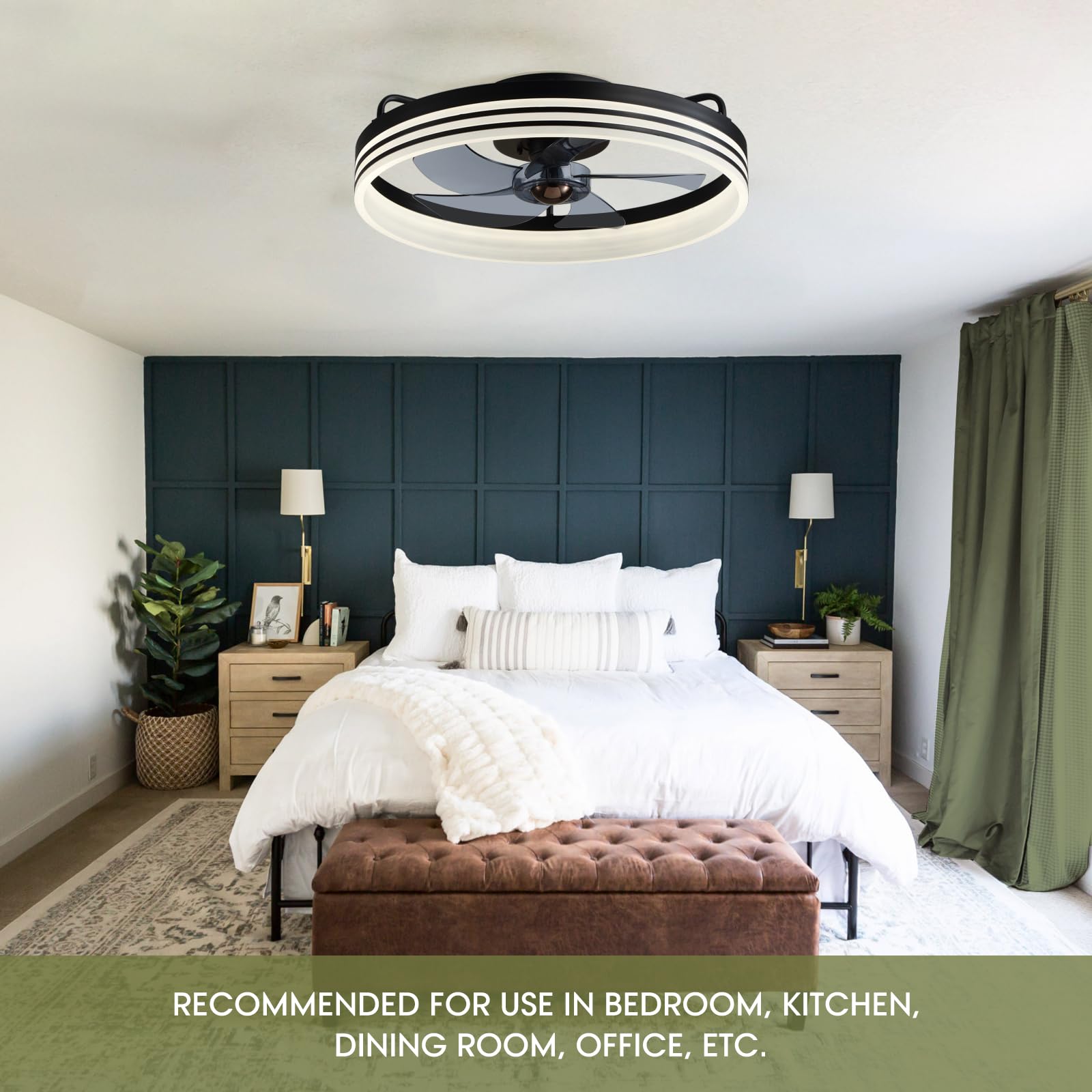 Smart Flush Mount Ceiling Fan with LED Lights & Remote Control - 6 Speed Low Profile 20