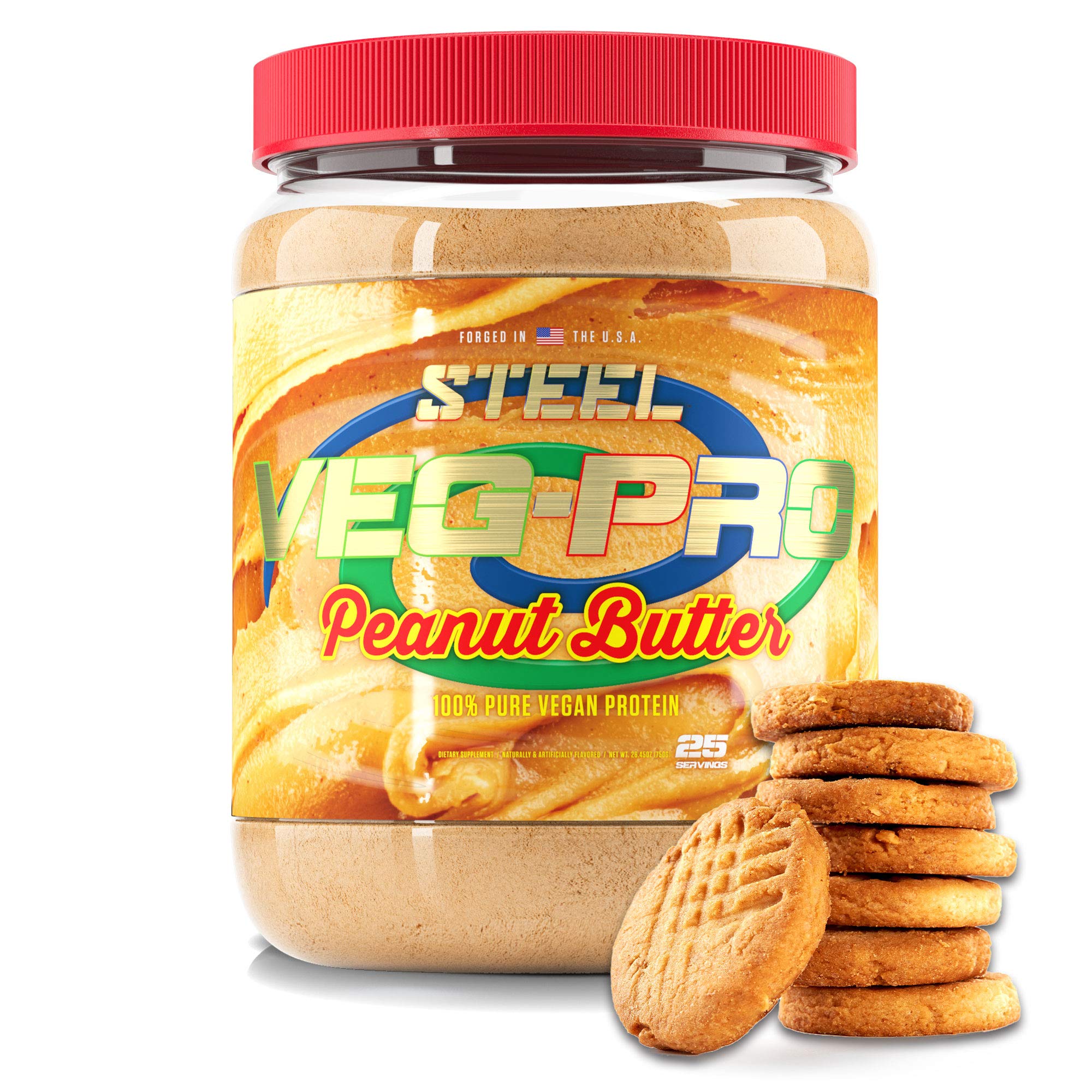 Steel Supplements Veg-PRO Vegan Protein Powder - Organic Peanut Butter Flavor, 25 Servings (1.65lbs) | Plant-Based BCAA Amino Acid Supplement | Gluten Free, Dairy Free, Low Carb Formula | Perfect for Post-Workout Recovery & Muscle Building