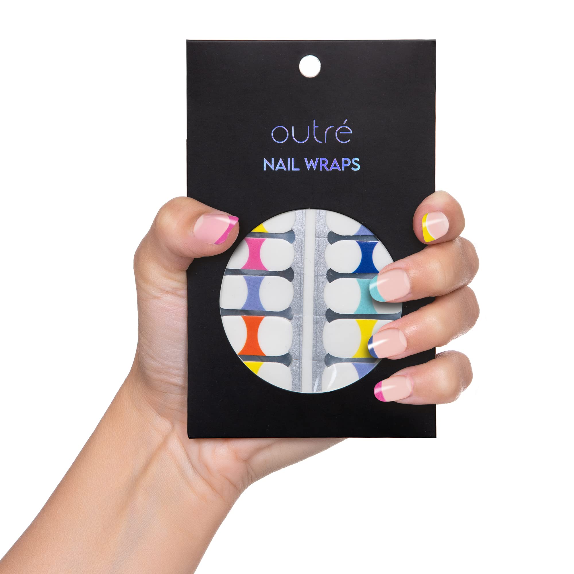 Outré Nail Wraps Kit - Professional Nail Polish Strips with Cuticle Pusher & Mini File - Easy Application Long-Lasting Nail Wraps for Women - Rainbow French Manicure Design - Perfect for Parties, Weddings & Everyday Wear