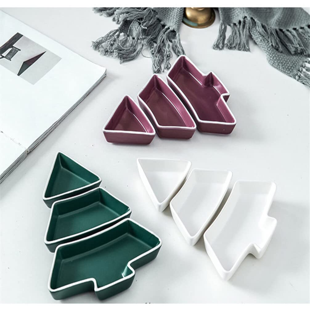 Christmas Tree Shaped Ceramic Snack Platter with Sections - Dried Fruit, Candy, Pastry & Nut Serving Dish for Holiday Parties & Entertaining (Purple)