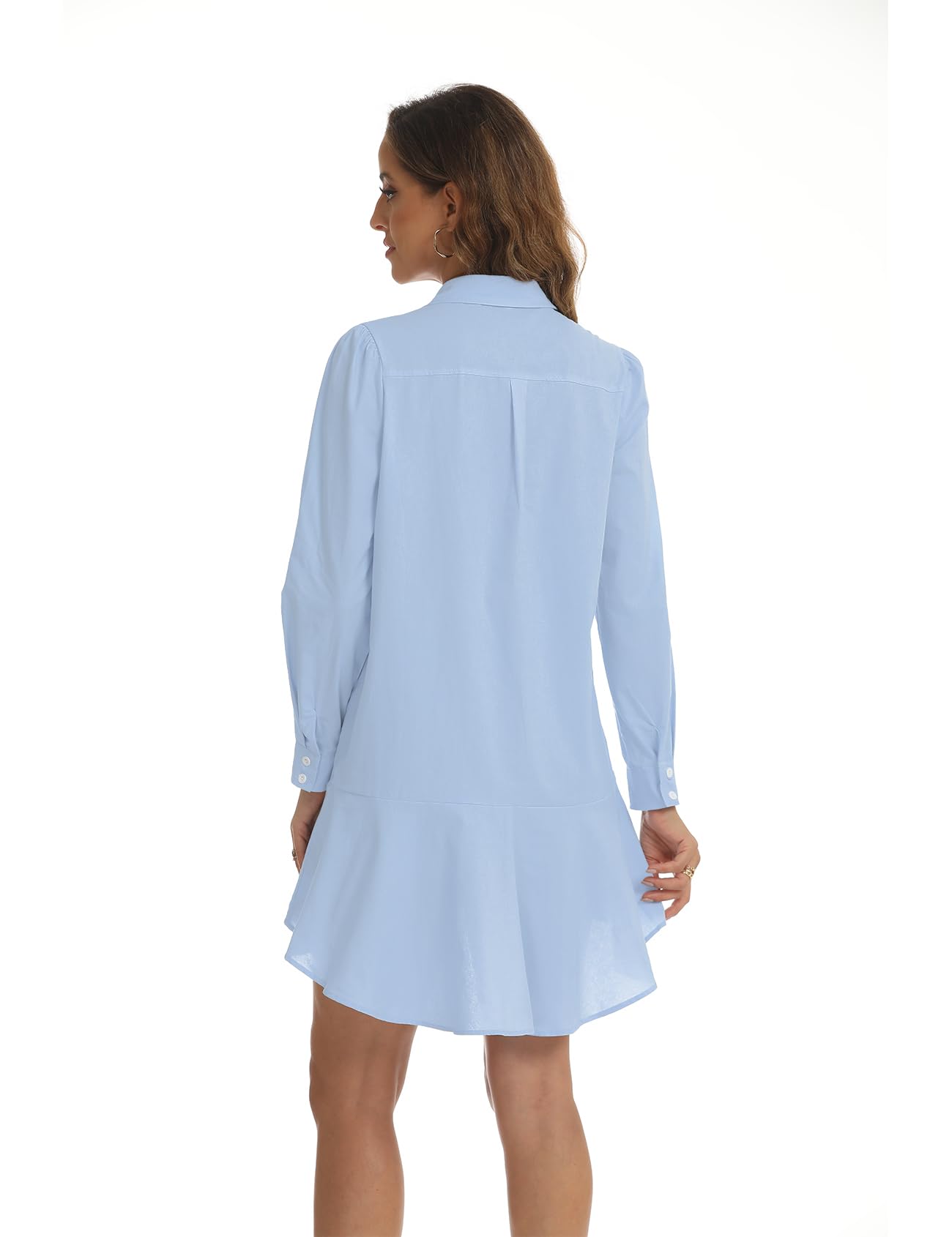Women's Casual Tunic Dress with Button Up Long Sleeves & Ruffle Hem - Flowy Mini Shift Dress for Work, Date Night & Spring Outfits