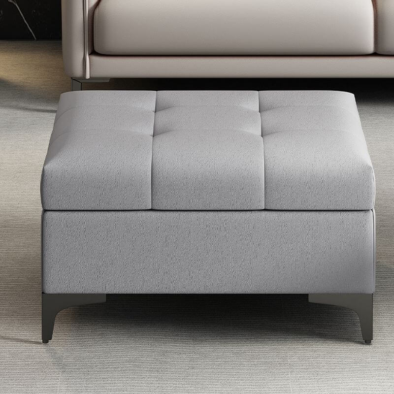 Minimalist Rectangular Solid Color Storage Ottoman with Gray/Cerulean/Tan PU Leather - Locker Storage & Button Tufted Design for Living Room, Bedroom, or Office