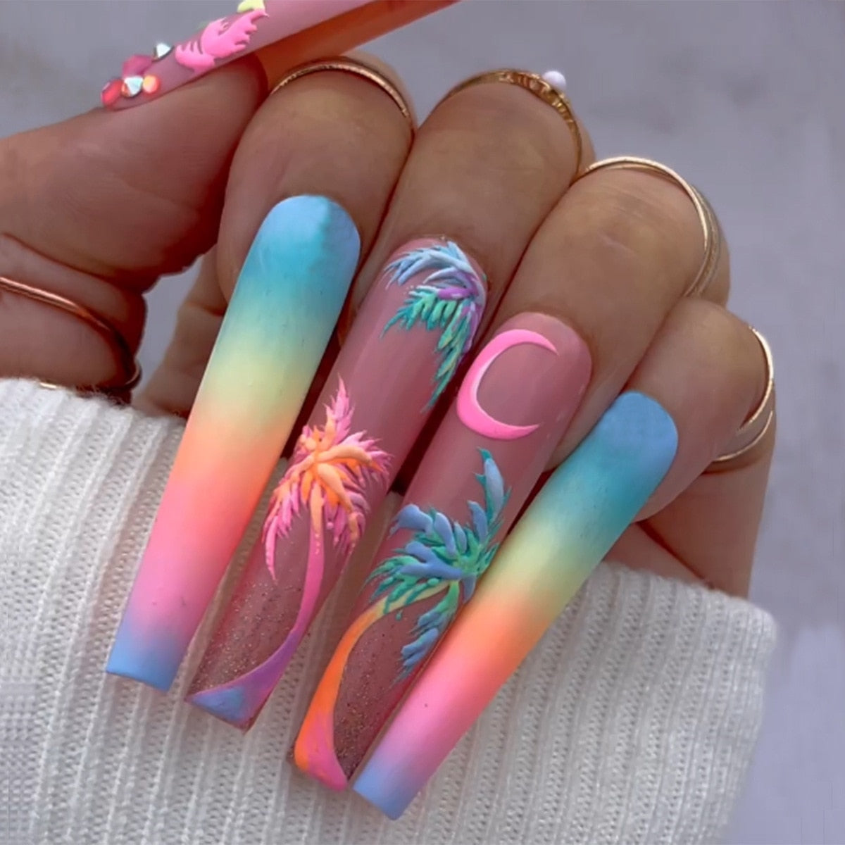 24pcs XL Ballerina Flower Press-On Nails with Detachable Designs - Full Cover French Fake Nails Set with Diamond Decorations for Parties, Weddings & Special Occasions