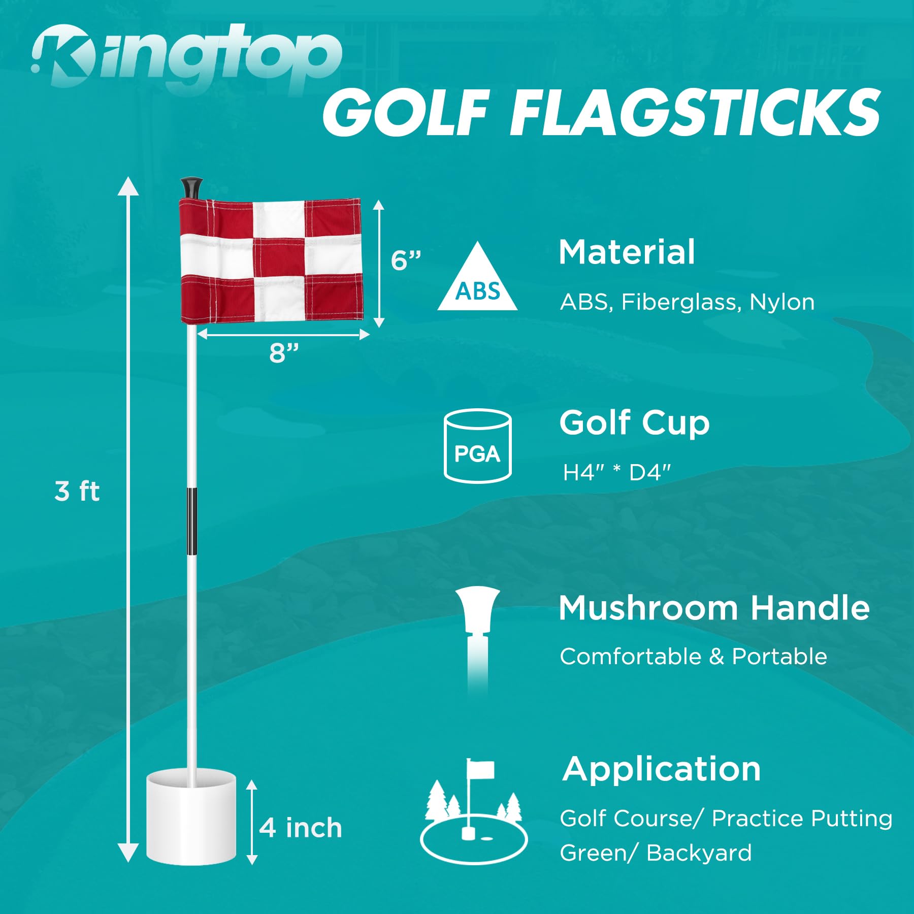 KINGTOP Mini Golf Flagstick - 3 Feet Double-Sided Numbered Putting Green Flag for Yard Practice | Portable 2-Section Golf Pin Flag Hole Cup Set | Perfect Gift for Golf Enthusiasts | Ideal for Backyard Training, Indoor Putting & Outdoor Golf Games