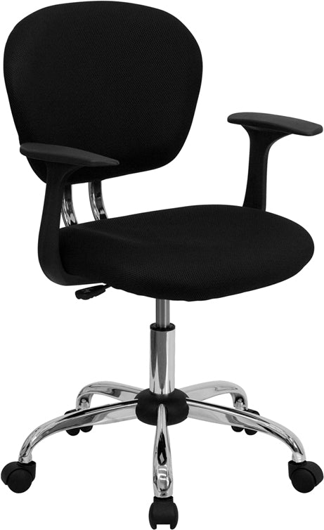 FLASH Beverly Mid Back Black Mesh Office Chair with Padded Seat, Swivel & Adjustable Height, Chrome Base & Arms - Ergonomic Desk Chair for Home & Office Workspace