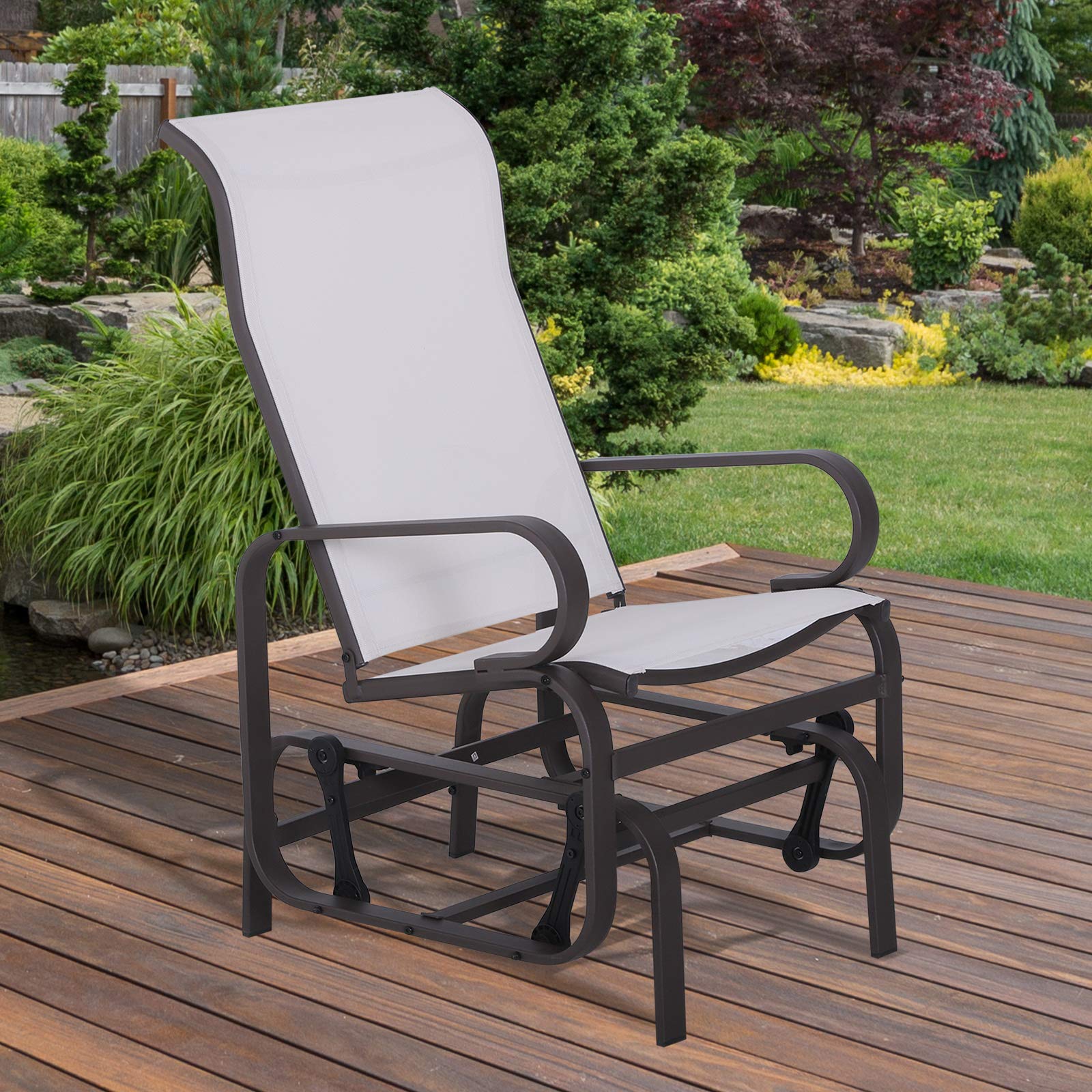 Outsunny Outdoor Glider Chair - Patio Rocking Chair with Smooth Swing Motion, Lightweight Durable Design for Backyard, Garden & Deck - Beige Comfort Seating for Relaxing & Lounging