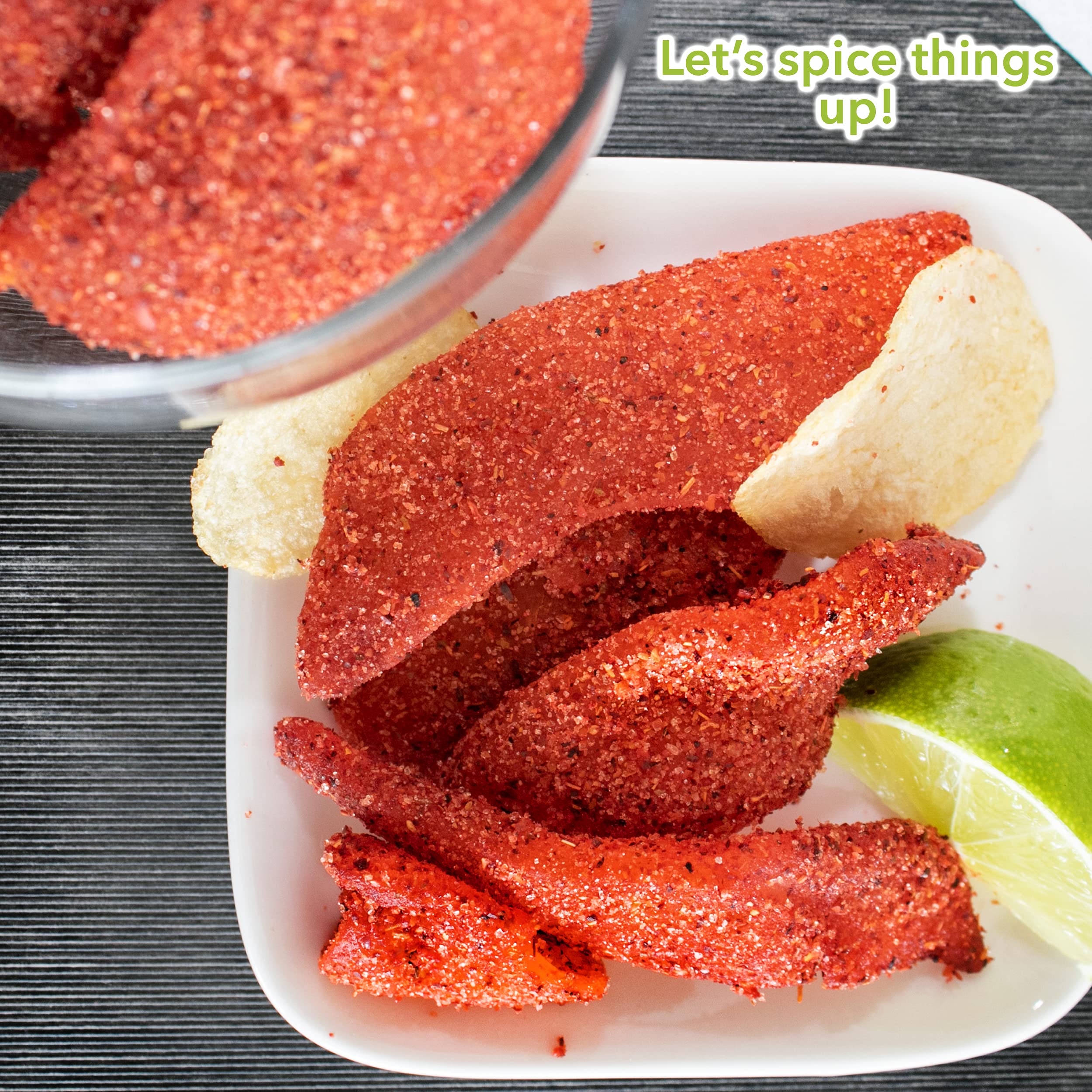 Balmoro Spicy Chili Lime Dehydrated Mango Slices - 8.8 oz Dried Mango with Chili & Lime - Healthy Vegan Snack for Hiking, Office, or Movie Night - Gluten-Free Sweet & Spicy Fruit Treat