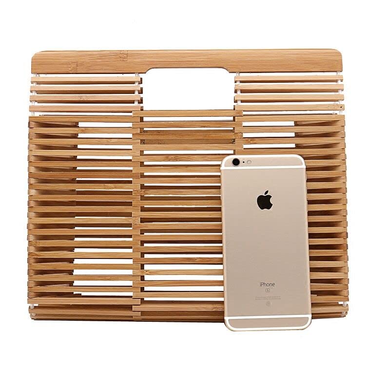 Eco-Friendly Women's Bamboo Handbag - Handmade Natural Straw Purse with Bamboo Wallet - Summer Beach Tote Bag for Vacation, Shopping & Outdoor Activities