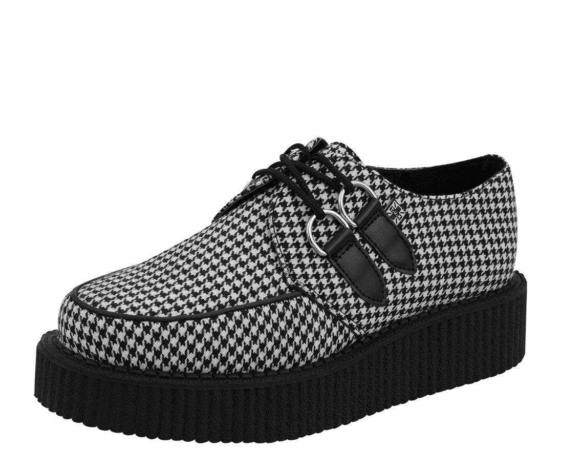 T.U.K Black & White Houndstooth Round Toe Viva Low Creeper Shoes - Punk Rock Fashion for Women & Men | Perfect for Concerts, Parties & Retro Outfits