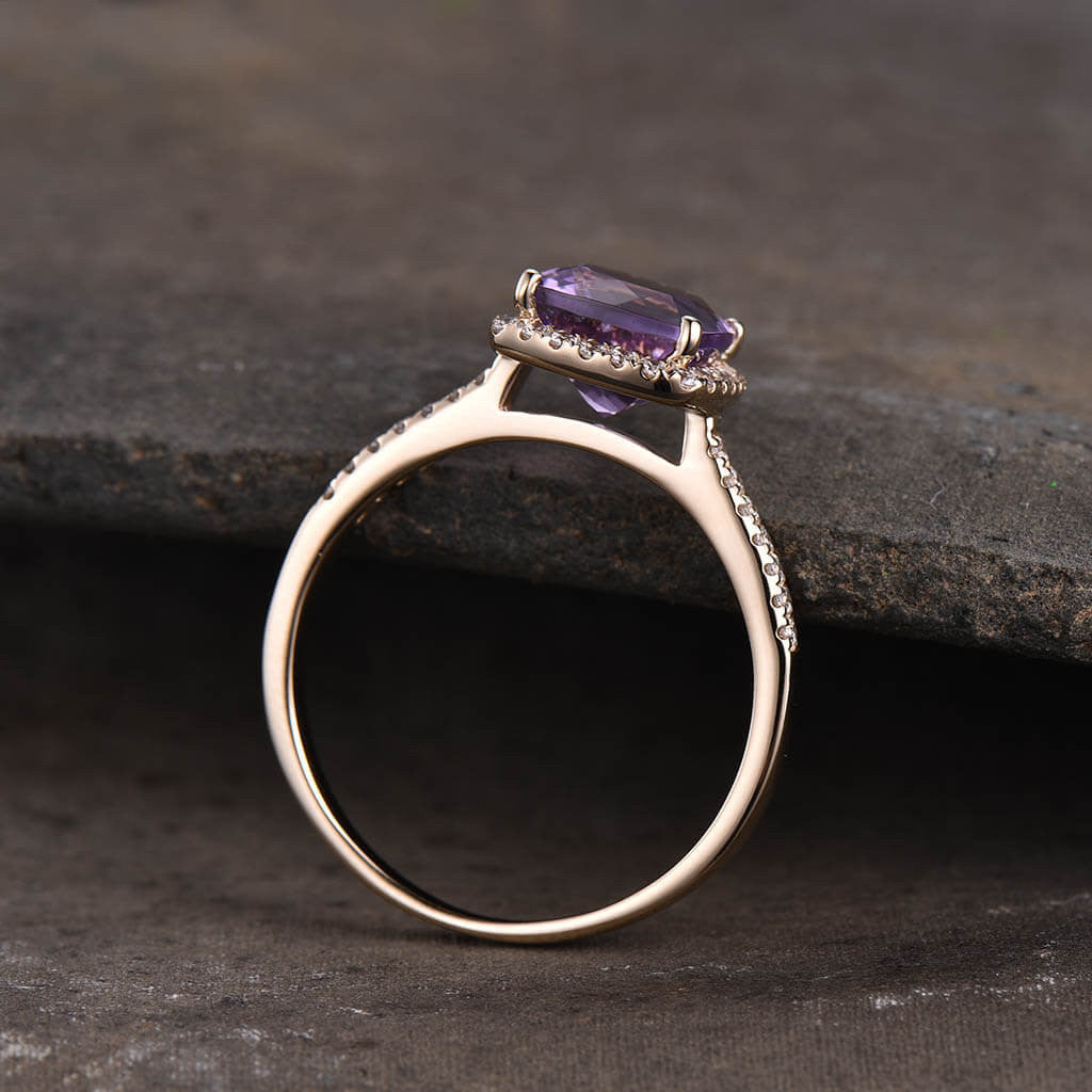 Exquisite Purple Amethyst Diamond Halo Engagement Ring - Cushion Cut Gemstone Jewelry for Weddings, Proposals & Anniversary Gifts